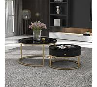 (Original SKU WF295255AAB) Nesting Lot de 2 tables basses rondes modernes Motif marbre brillant Table d'appoint ronde