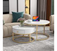 (Original SKU WF295255AAW) Nesting Table basse moderne Motif marbre brillant Lot de 2 tables basses rondes Table d'appoint ronde