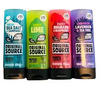 Original Source ENSEMBLE DE GEL DOUCHE ORIGINAL SOURCE 4X250ML NOUVEAU PARFUM SEL DE MER FRAIS ET SAMPHIRE, LIME ZINGY, RHUBARBE ET FRAMBOISE DOUCES, ARBRE LAVANT POUR LE CORPS DÉCONTRACTÉ À LA