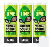 Original Source Lot de 3 flacons de gel douche Zingy Lime 3 x 500 ml + bloc usy