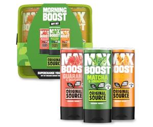 Original Source Morning Boost Coffret cadeau avec gels douche dans les variantes parfumées Guarana, pamplemousse, matcha et citronnelle ainsi que gingembre et yuzu, parfum 100% naturel