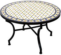 ORIGINALE Table en mosaïque marocaine Table basse ø 80cm Grande ronde | Petite table ronde en mosaïque de jardin Méditerranée | A titre de table d'appoint pour balcon ou jardin | Giralda Blanc Jaune B