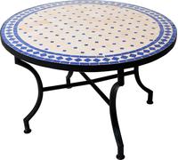 ORIGINALE Table en mosaïque marocaine Table basse ø 80cm Grande ronde | Petite table ronde en mosaïque de jardin Méditerranée | A titre de table d'appoint pour balcon ou jardin | Marrakech Naturel Ble