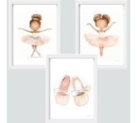 Originalys Ballerines, 3 affiches pour chambre de fille et bébé, posters de ballerines aux tons roses doux, affiches décoratives pour enfant. Format DIN A4 (Sans cadre). (3, Ballerines 3)