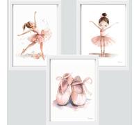 Originalys Ballerines, 3 affiches pour chambre de fille et bébé, posters de ballerines aux tons roses doux, affiches décoratives pour enfant. Format DIN A4 (Sans cadre). (3, Ballerines 2)