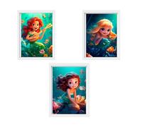 Originalys Lot de 3 posters DIN A4 - Images: Sirènes, Affiche décorative pour chambre d'enfant. Idée cadeau, chambre fille, Impression de qualité supérieure brillant (Sans cadre)