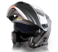 ORIGINE Bluetooth Casque Moto Modulable ECE Homologué Casque De Moto Intégré avec Double Visiè (Titanium,L)