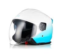 ORIGINE Casque Jet Moto Ouvert 3/4 avec Double Visière Adapté aux Scooters Approuvé ECE (DEEPSKY Gloss Blue White,XL)