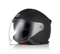 ORIGINE Casque Moto Jet Casque Scooter Ouvert avec Double Visière Homologué ECE(Solid Matt Black,S)
