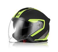 ORIGINE Casque Moto Jet Casque Scooter Ouvert avec Double Visière Homologué ECE(Techy Fluo Yellow Black,XL)