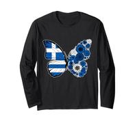 Origine Grecque Drapeau Grèce Papillon Racines grecques Manche Longue