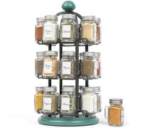 Orii Adrinova Étagère à épices rotative pour 24 bocaux avec épices incluses, organiseur à épices pour comptoir de cuisine, recharges d'épices gratuites pendant 5 ans, noir et vert