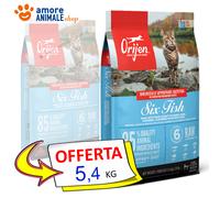 ORIJEN Cat Six Poisson → 5,4 KG - Croquettes pour Chat, Nourriture Sec Chats