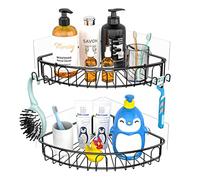 Orimade Adhésif Étagère d'angle Serviteurs de Douche Salle-de-Bains Triangulaire pour Rangement Acier Inoxydable sans Percer - Lot De 2 (Noir)