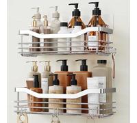 Orimade Inoxydable Serviteur de Douche Etagère avec 5 Crochets pour Salle de Bain Panier Toilette Cuisine Spice Rack Acier SUS304 sans Perçage - 2 Pack