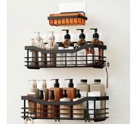 Orimade Serviteurs de Douche Étagère Caddy avec 5 Crochets Panier de Douche Salle de Bain Toilette Acier Inoxydable SUS304 sans Perçage - 3 Pièces（Noir）