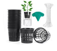 ORIMERC Lot de 15 Pots en Filet de 10.2 cm avec mèche hydroponique de 4.5 m pour Aquarium Mason Jar Seaux Insert Orchidée Kratky Légumes Jardinage Jardinage Paniers en Maille ajourée Bord Large