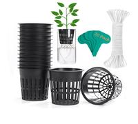 ORIMERC Lot de 20 Pots en Filet de 10,2 cm avec mèche hydroponique de 9,1 m pour Aquarium Mason Jar Seaux Insert Orchidée Kratky Légumes Jardinage Jardinage Paniers en Maille ajourée Bord Large