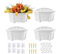 ORIMERC Lot de 4 Pots de Fleurs muraux en Plastique de Style rétro - 25 cm - pour Balcon, clôture, Jardin, extérieur, intérieur - Blanc
