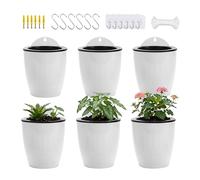 ORIMERC Lot de 6 pots de fleurs auto-irrigants muraux avec système d'auto-irrigation pour cuisine, pots d'herbes aromatiques murales, plantes d'intérieur avec réservoir d'eau, pots à planter pour