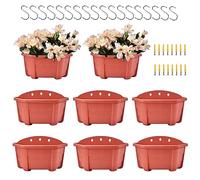 ORIMERC Lot de 8 pots de fleurs à suspendre pour intérieur et extérieur avec trou de drainage, clôture, balcon, balustrade, support mural avec crochets Rouge brique 24,9 cm