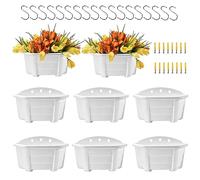 ORIMERC Lot de 8 pots de fleurs muraux blancs de 24,9 cm à suspendre pour plantes d'intérieur, support mural avec trou de drainage, jardinières de balcon, balustrade, support mural avec crochet/vis