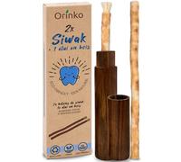 ORINKO 2 Bâtons de Siwak + 1 Étui en Bois - Miswak Brosse à Dents Naturelle Écologique et Vegan - Soin de la Bouche Traditionnel et Blanchiment des Dents