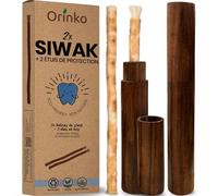 ORINKO 2 Bâtons de Siwak + 2 Étuis en Bois - Miswak Brosse à Dents Naturelle et Vegan - Soin de la Bouche Traditionnel et Blanchiment des Dents