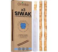 ORINKO 3 Bâtons de Siwak + 1 Étui - Miswak Brosse à Dents Naturelle Écologique et Vegan - Soin de la Bouche Traditionnel et Blanchiment des Dents