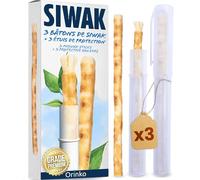 ORINKO 3 Bâtons de Siwak + 3 Étuis de Protection - Miswak Brosse à Dents Naturelle et Vegan - Soin de la Bouche Traditionnel et Blanchiment des Dents