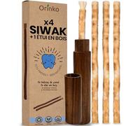 ORINKO 4 Bâtons de Siwak + 1 Étui en Bois - Miswak Brosse à Dents Naturelle Écologique et Vegan - Soin de la Bouche Traditionnel et Blanchiment des Dents