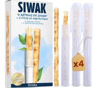 ORINKO 4 Bâtons de Siwak + 4 Étuis de Protection - Miswak Brosse à Dents Naturelle Écologique et Vegan - Soin de la Bouche Traditionnel et Blanchiment des Dents