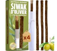 ORINKO 4 Bâtons de Siwak d'Olivier + 1 Étui - Miswak Brosse à Dents Naturelle Écologique et Vegan - Soin de la Bouche Traditionnel et Blanchiment des Dents
