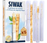 ORINKO 5 Bâtons de Siwak + 5 Étuis de Protection - Miswak Brosse à Dents Naturelle Écologique et Vegan - Soin de la Bouche Traditionnel et Blanchiment des Dents