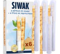 ORINKO 6 Bâtons de Siwak + 6 Étuis de Protection - Miswak Brosse à Dents Naturelle Écologique et Vegan - Soin de la Bouche Traditionnel et Blanchiment des Dents