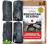 ORINKO® Binchotan Bio Charbon Actif Eau x4 - Filtration Naturelle Puissante Jusqu'à 3,5L/Bâton - Chêne Japonais Authentique (Kishu, Wakayama) - Idéal pour Carafe, Fontaine, ou Gourde - Taille M