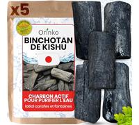 ORINKO ® Binchotan Bio Charbon Actif Eau x5 - Puissante Filtration Naturelle 2,5L/Bâton - Chêne Japonais Authentique (Kishu, Wakayama) - Idéal pour Carafe, Fontaine, ou Gourde - Taille M