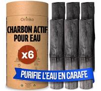 ORINKO® Binchotan Bio Charbon Actif Eau x6 - Filtration Naturelle Puissante Jusqu'à 2,5L/Bâton - Takesumi de Bambou - Purificateur Écologique pour Carafe, Fontaine, Gourde