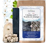 ORINKO® Charbon Actif Eau Binchotan Bio x1 + Perles de Céramique EM x15 - Filtration Naturelle 1,5L/Bâton - Charbon Français - Purificateur Écologique pour Carafe, Fontaine, Gourde
