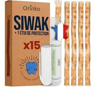 ORINKO - Lot de 15 bâtons de Siwak - Brosse à Dents Naturelle en Bois de Salvadora persica - Alternative Écologique - Étui de Protection - Ebook offert