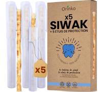 ORINKO Siwak x5 avec 5 Étuis de Protection, Brosse à Dents Naturelle, Nettoyant, Désinfectant, Blanchissant, Écologique, Biodégradable et Végan, Ebook Offert