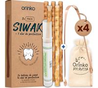 ORINKO Siwak x5 + Gratte Langue en Cuivre x4 - Routine Complète Hygiène Buccale Zéro Déchet - Miswak Brosse à Dents Naturelle pour Blanchiment des Dents + Grattoir Ayurvédique Anti Bactérien