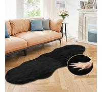 ORINOVA Tapis Chambre Noir Moelleux Fausse Fourrure 60x180 cm Tapis Descente de Lit Doux Duveteux Black Fluffy Runner Lavable