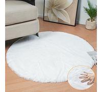 ORINOVA Tapis Chambre Rond Blanc 120 cm Tapis Fausse Fourrure Moelleux Tapis Salon Lavable Doux Descente De Lit Tapis Poil Ras Shaggy Carpet