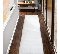 ORINOVA Tapis Coureur Blanc 60x300 cm Moelleux Tapis Chambre Salon Doux Tapis Fausse Fourrure Lavable Poil Ras Grey Runner Rectangle