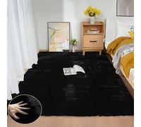 ORINOVA Tapis Noir 150x215 cm Moelleux Tapis Salon Fausse Fourrure Doux Tapis Chambre Lavable Poil Ras Black Area Carpet Rectangulaire