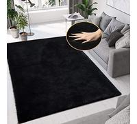 ORINOVA Tapis Noir 150x240 cm Moelleux Tapis Chambre Fausse Fourrure Doux Tapis Salon Lavable Poil Ras Black Area Carpet Rectangulaire