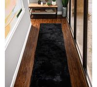 ORINOVA Tapis Noir 60x300 cm Fausse Fourrure Tapis Moelleux Doux Duveteux Chambre Black Furry Runner Lavable Rectangulaire