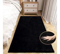 ORINOVA Tapis Noir Chambre Moelleux 60x180 cm Fausse Fourrure Doux Tapis Couloir Salon Tapis Lavable Poil Ras Black Fluffy Runner Rectangulaire