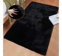 ORINOVA Tapis Noir Chambre Moelleux 60x90 cm Fausse Fourrure Noir Doux Tapis Salon Petit Tapis Lavable Poil Ras Black Fluffy Rug Rectangulaire
